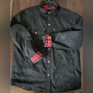 Men's Black Jacket with Red Plaid Accents XL